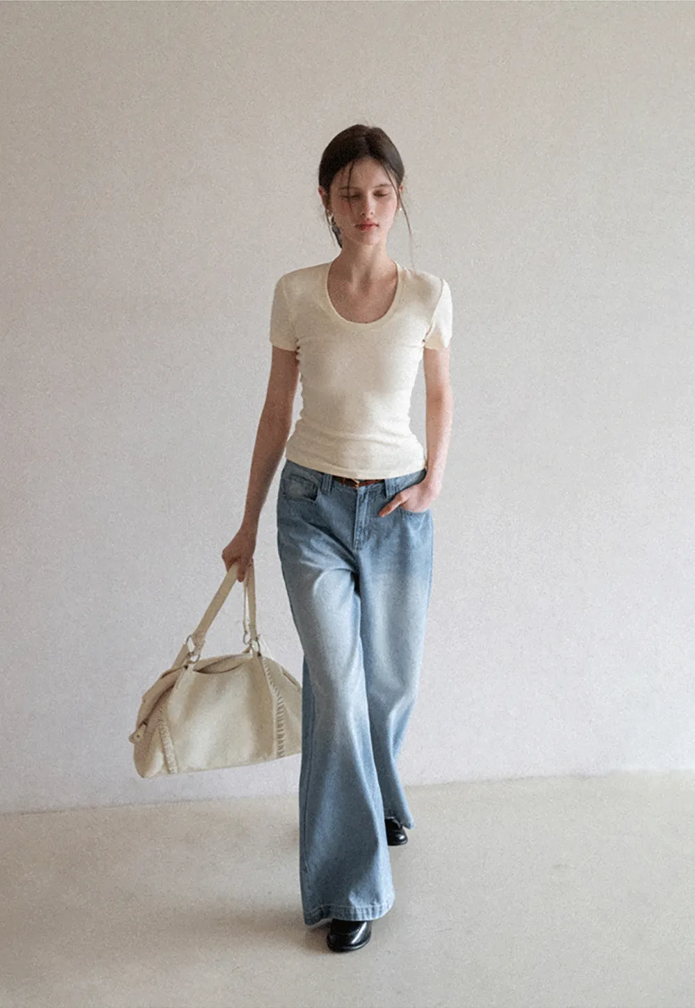 Wide leg high waist denim jeans with belt