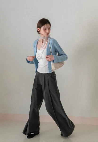 Long Sleeve Knit Sweater with Lace Trim