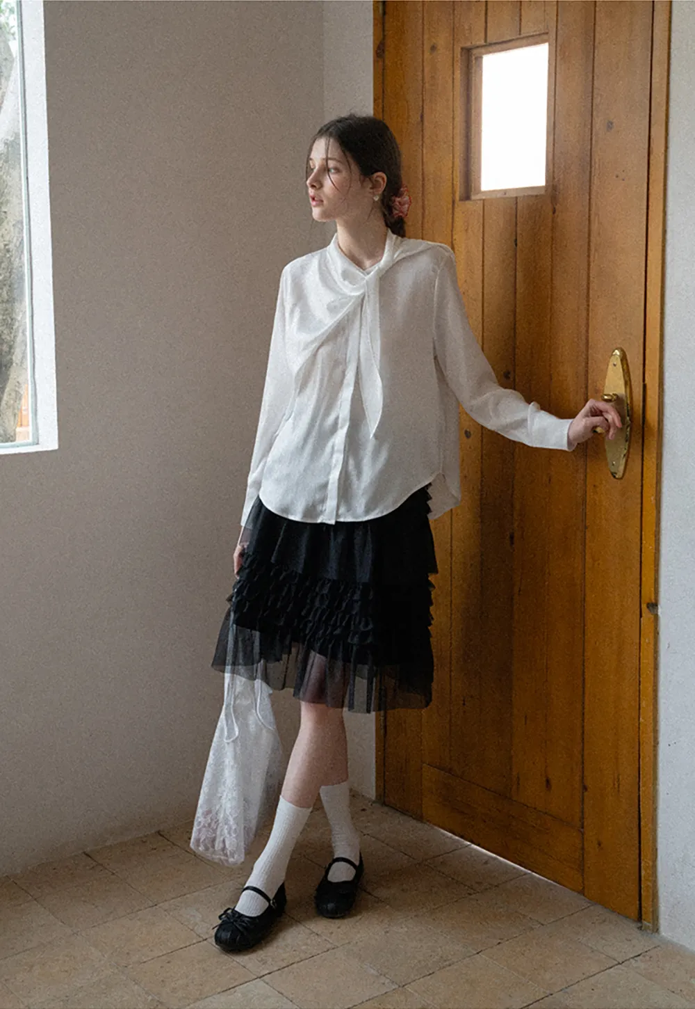 Tiered Ruffled Sheer Skirt with Drawstring Waist