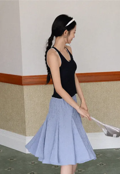 Halter neck tank top with thin straps and bow detail