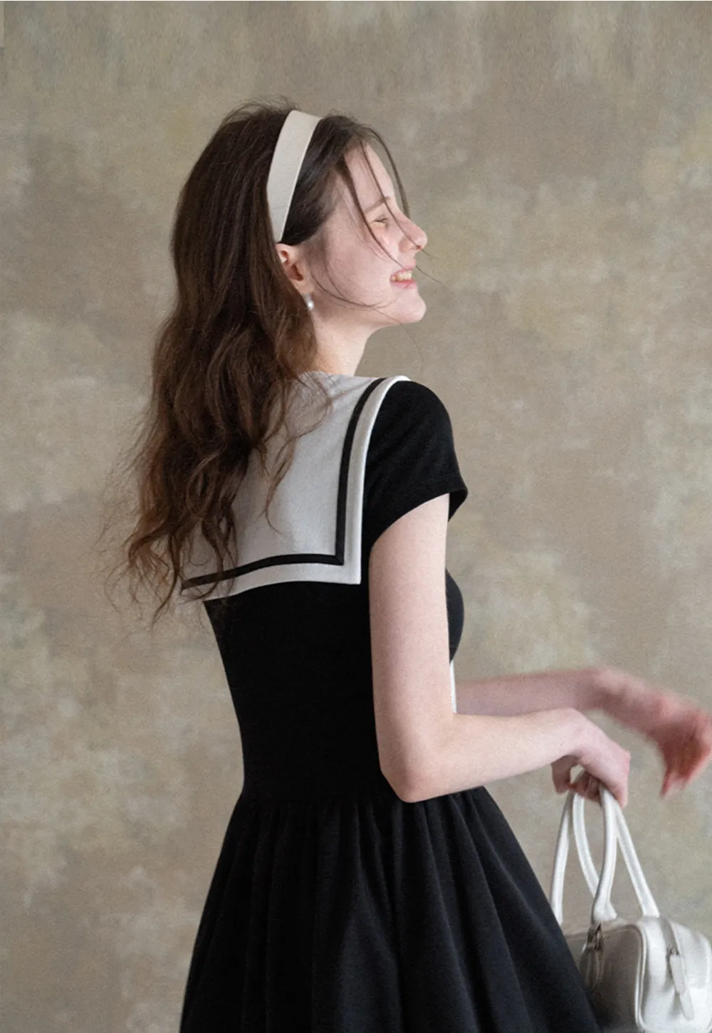 Sailor Collar Short Sleeve Flared Dress