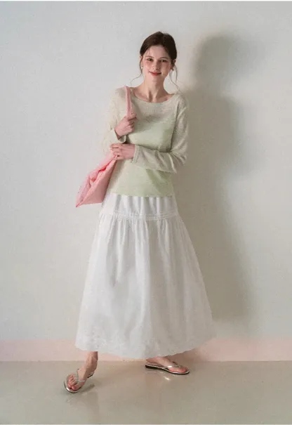 Tiered A-line Midi Skirt with Pleated Detail