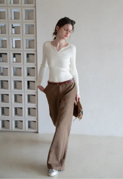 V Neck Cable Knit Sweater Top