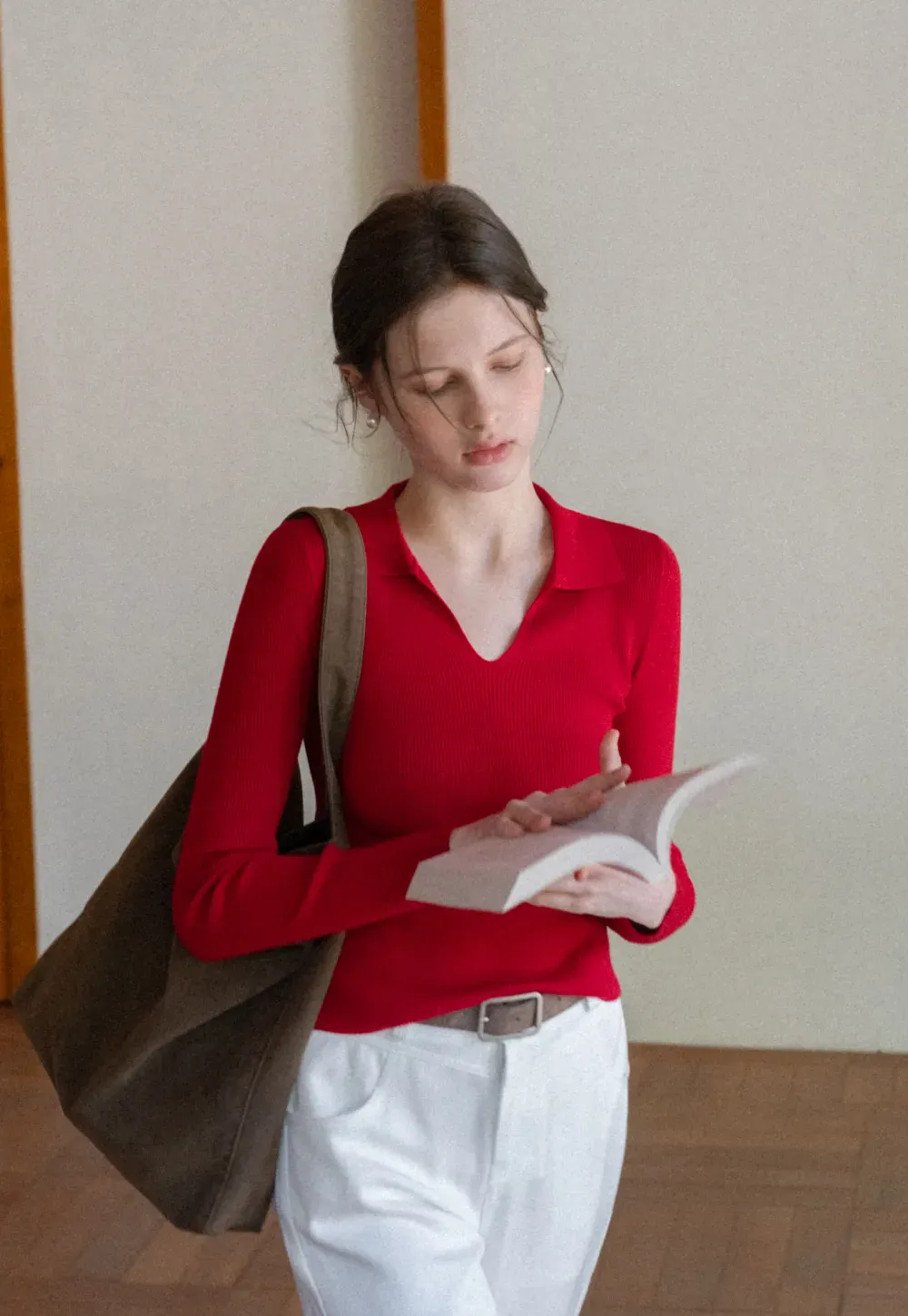 Ribbed Knit Long Sleeve Polo Neck Sweater