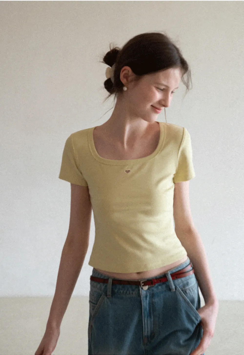 Short Sleeve Crop Top with Square Neckline