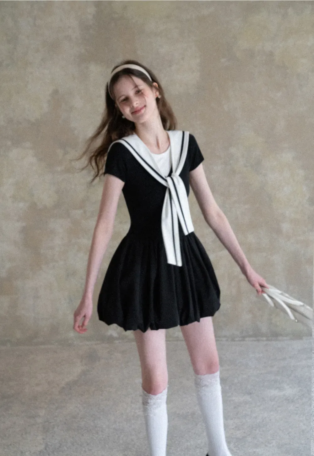 Sailor Collar Short Sleeve Flared Dress