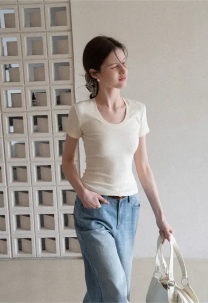 Short Sleeve Crop Top with Back Buttons