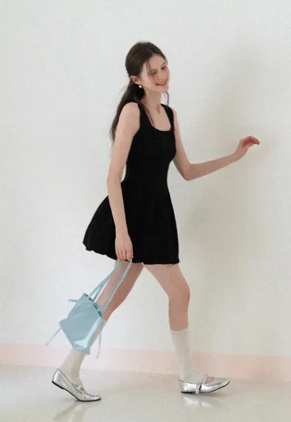 Sleeveless Square Neck Flared Mini Dress