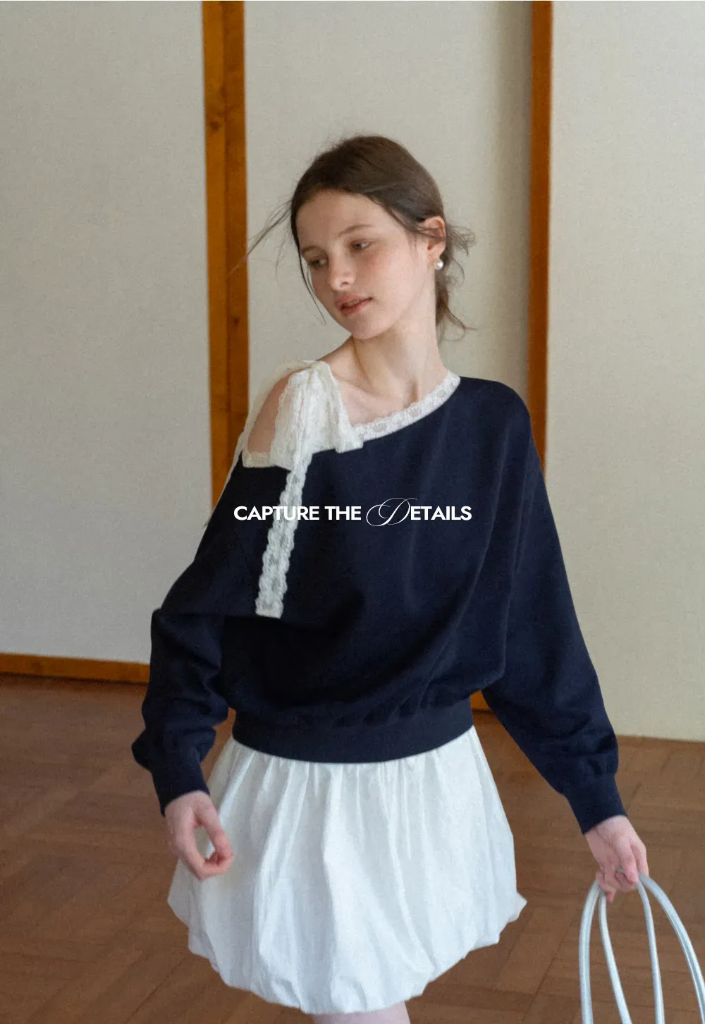 Off shoulder sweatshirt with lace trim detail