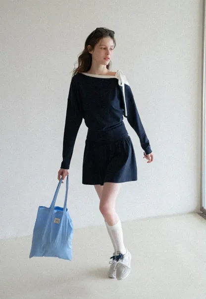 Long sleeve top with bow detail and mini skirt set