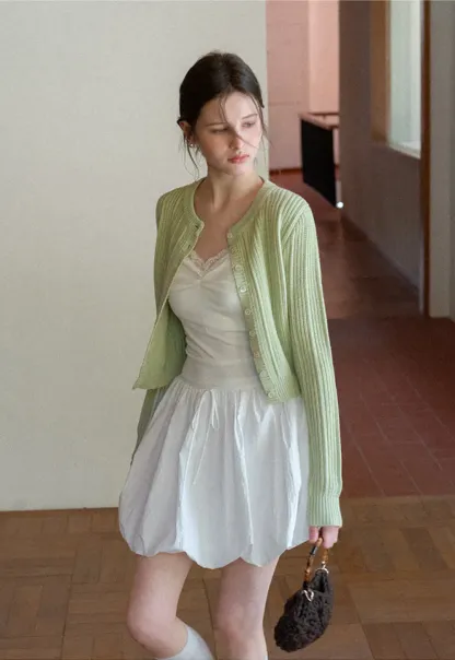 Ribbed Knit Cardigan with Button Closure