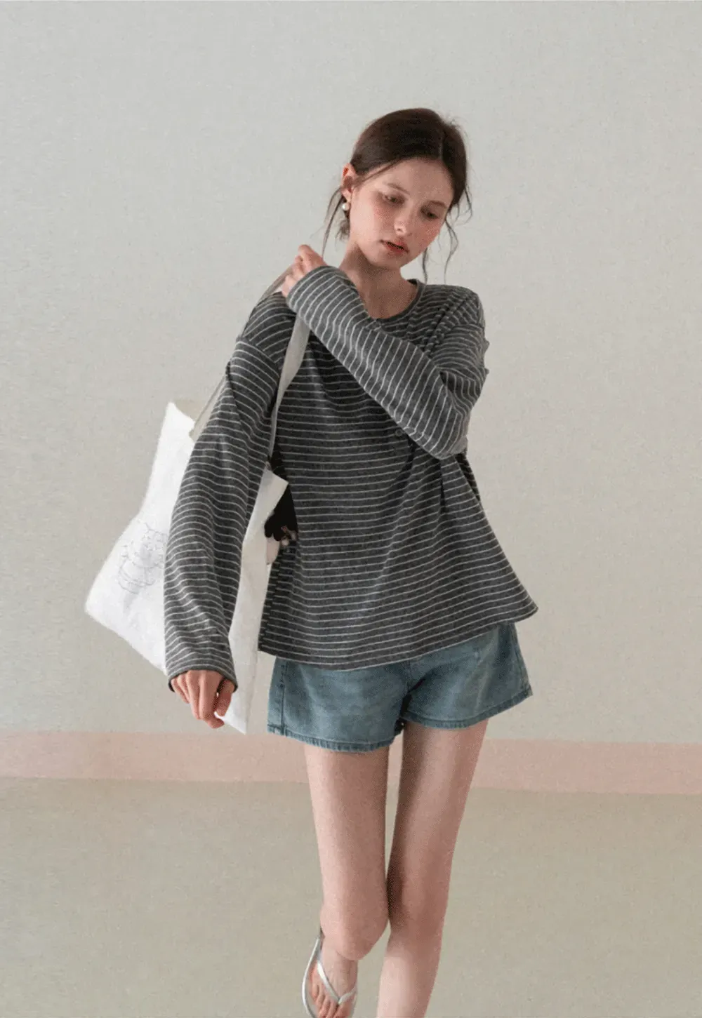 Long sleeve striped henley shirt with chest pocket