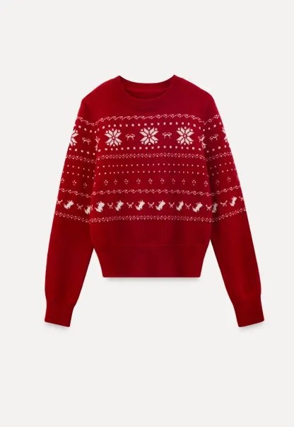 Winter Snowflake Knit Sweater with Round Neck Design