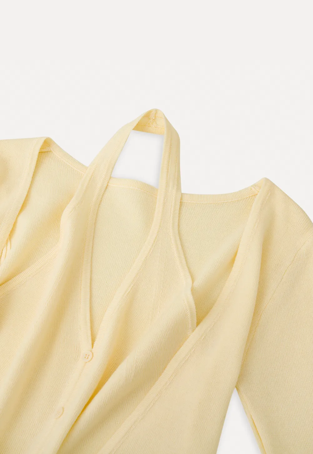 V neck long sleeve knit cardigan with open shoulders