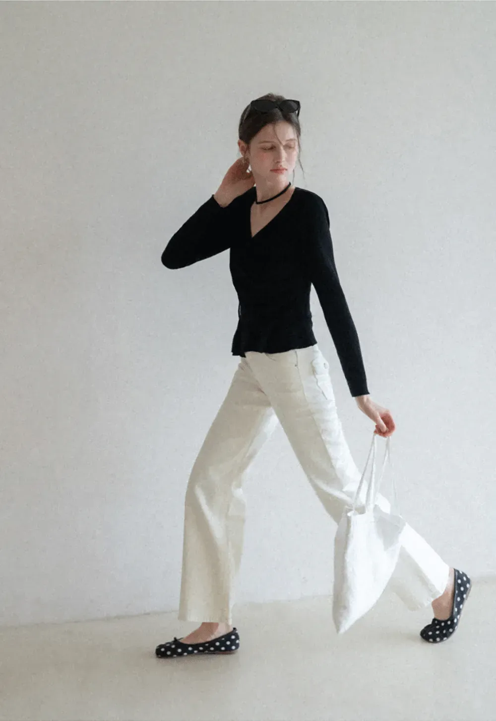 Long sleeve wrap knit sweater with ruched detail