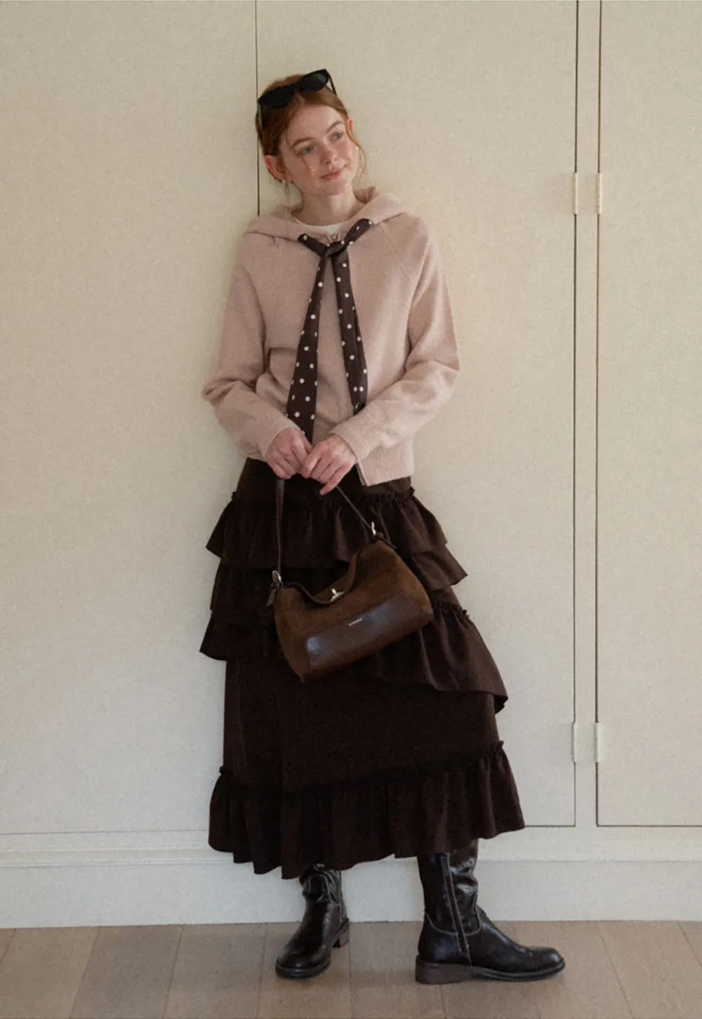 Pink Hooded Knit Sweater for Women Soft Warm Casual Top