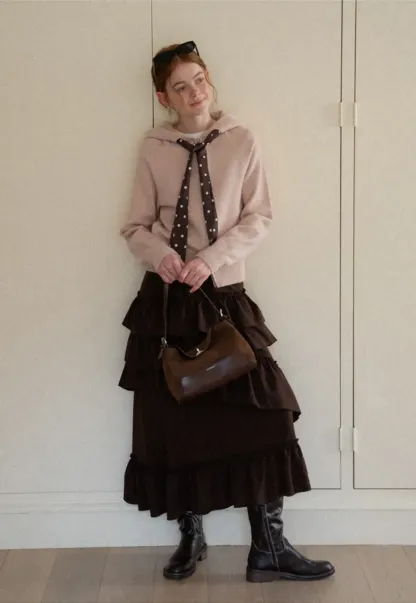 Pink Hooded Knit Sweater for Women Soft Warm Casual Top