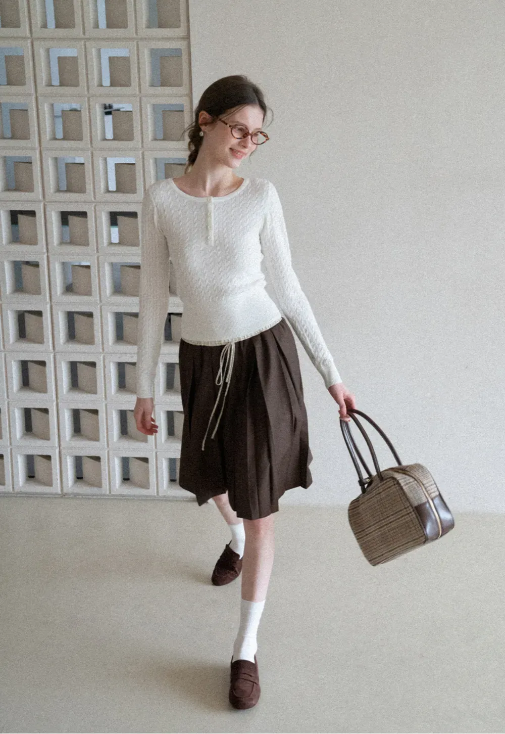 Cable Knit Long Sleeve Sweater with Button Detail