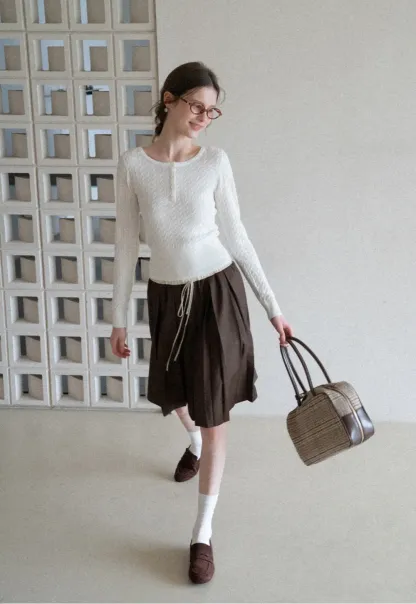 Cable Knit Long Sleeve Sweater with Button Detail