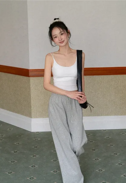 Wide Leg Drawstring Waist Casual Pants