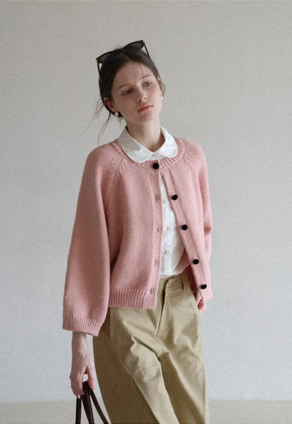 Soft knit cardigan with button front and relaxed fit