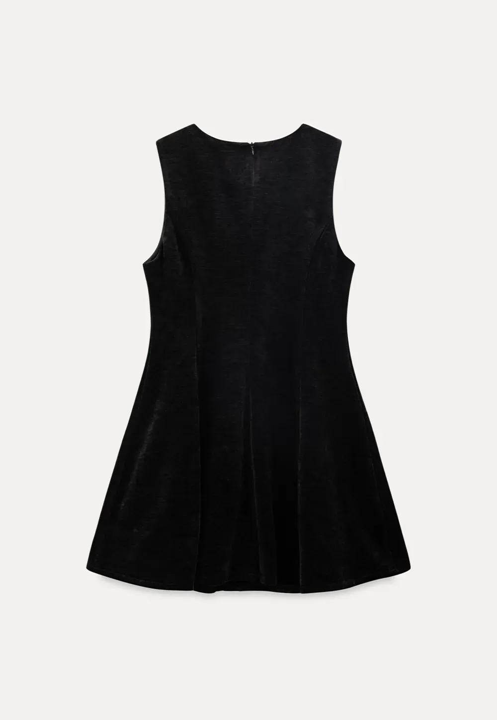 Elegant sleeveless dress with ruffled collar and bow tie design