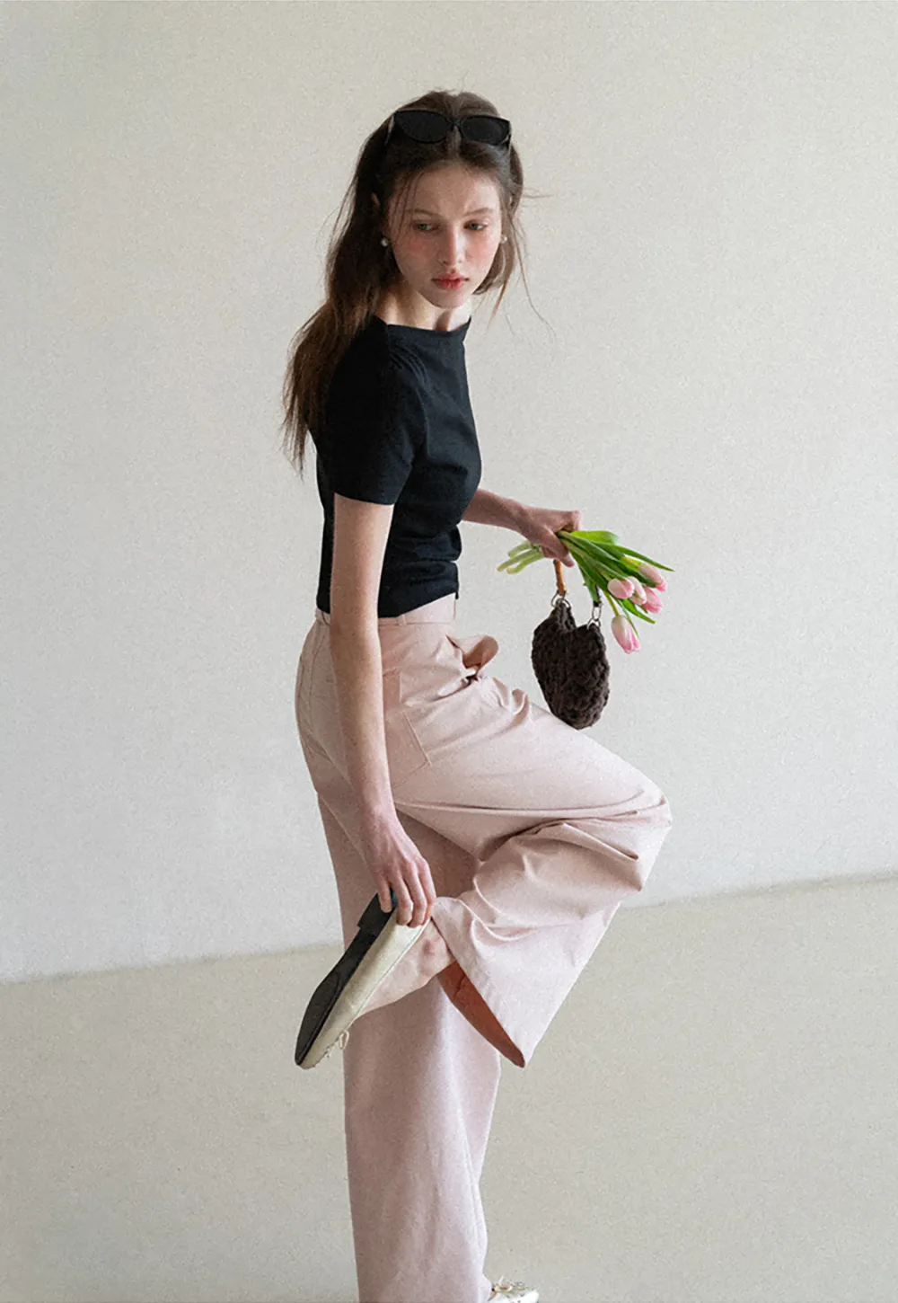 Off shoulder short sleeve fitted t shirt