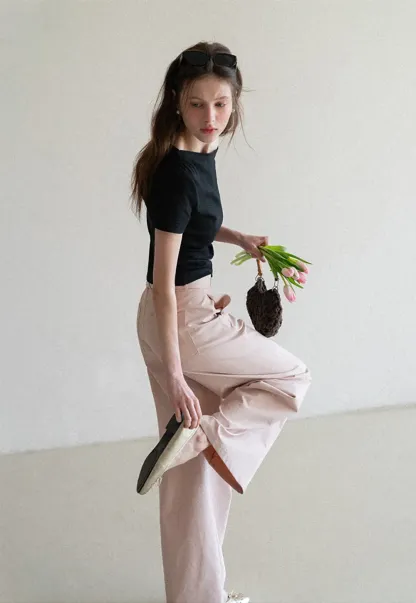 Off shoulder short sleeve fitted t shirt