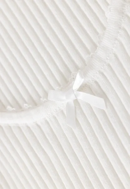 Womens Ribbed Long Sleeve Top with Bow Detail