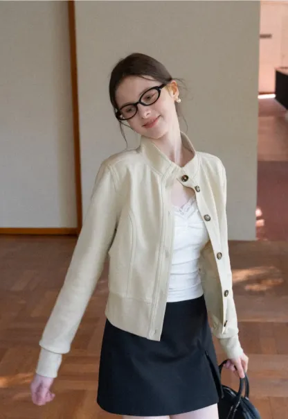 Short jacket with button front and ribbed cuffs