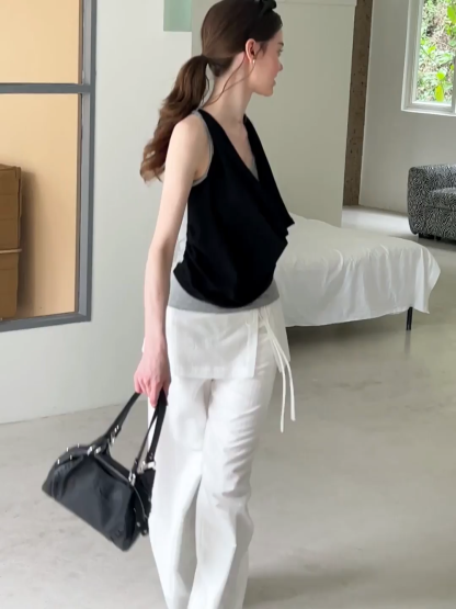 Drawstring Waist Wide Leg Casual Pants