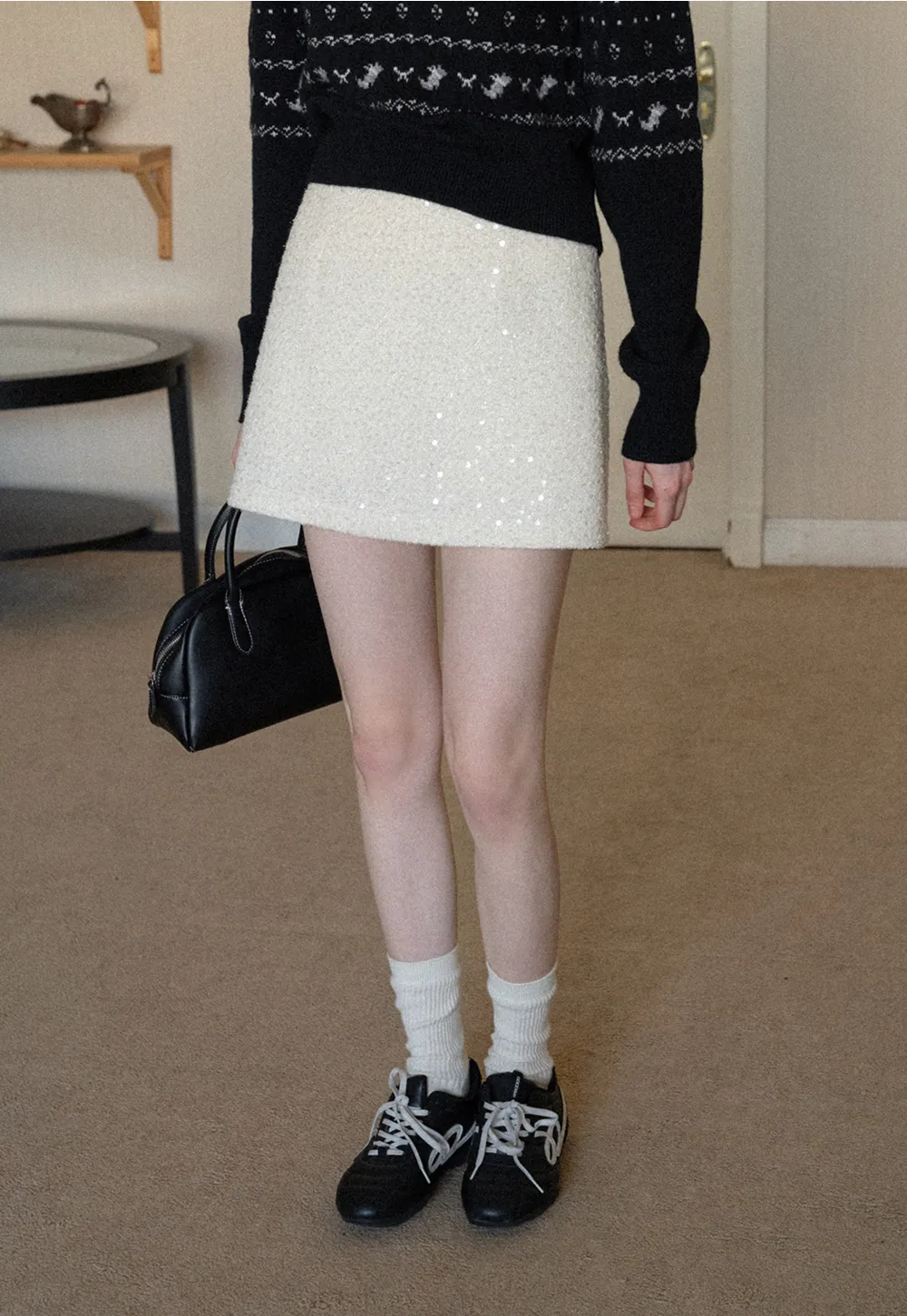 sparkling sequin mini skirt with flared hem