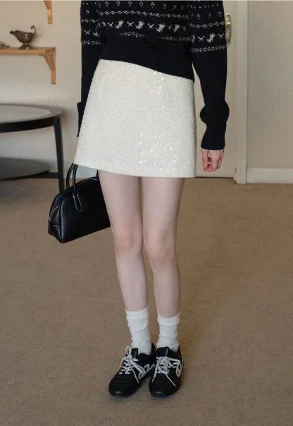 sparkling sequin mini skirt with flared hem