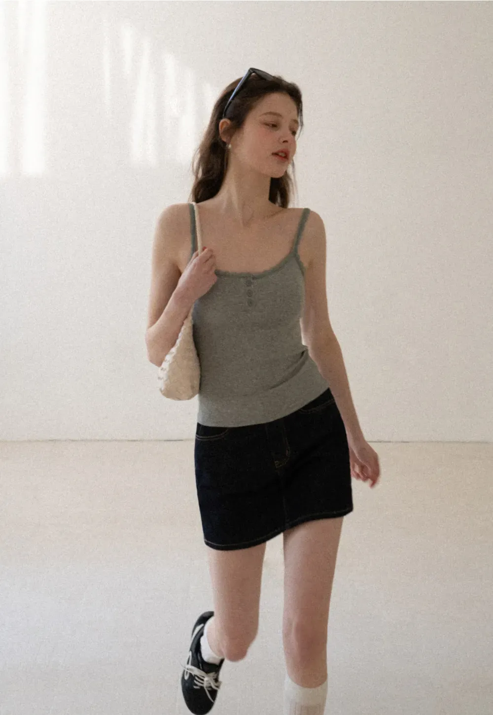 Lace Trim Button Front Tank Top