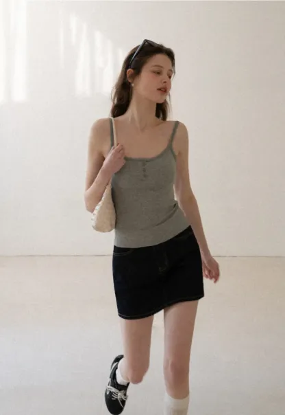 Lace Trim Button Front Tank Top