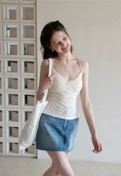 Lace Trimmed Camisole with Thin Straps
