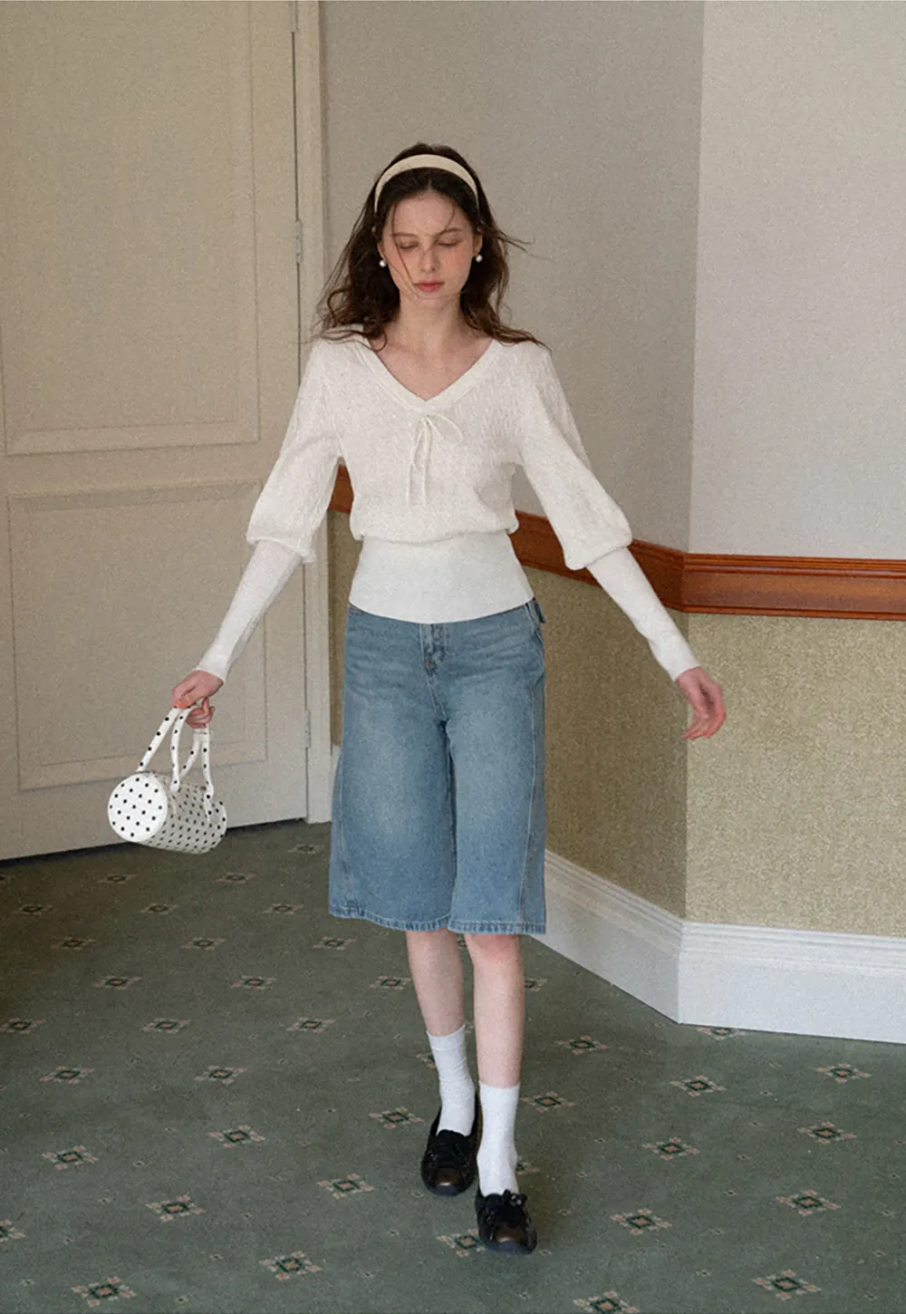 V Neck Knit Sweater with Front Tie Detail