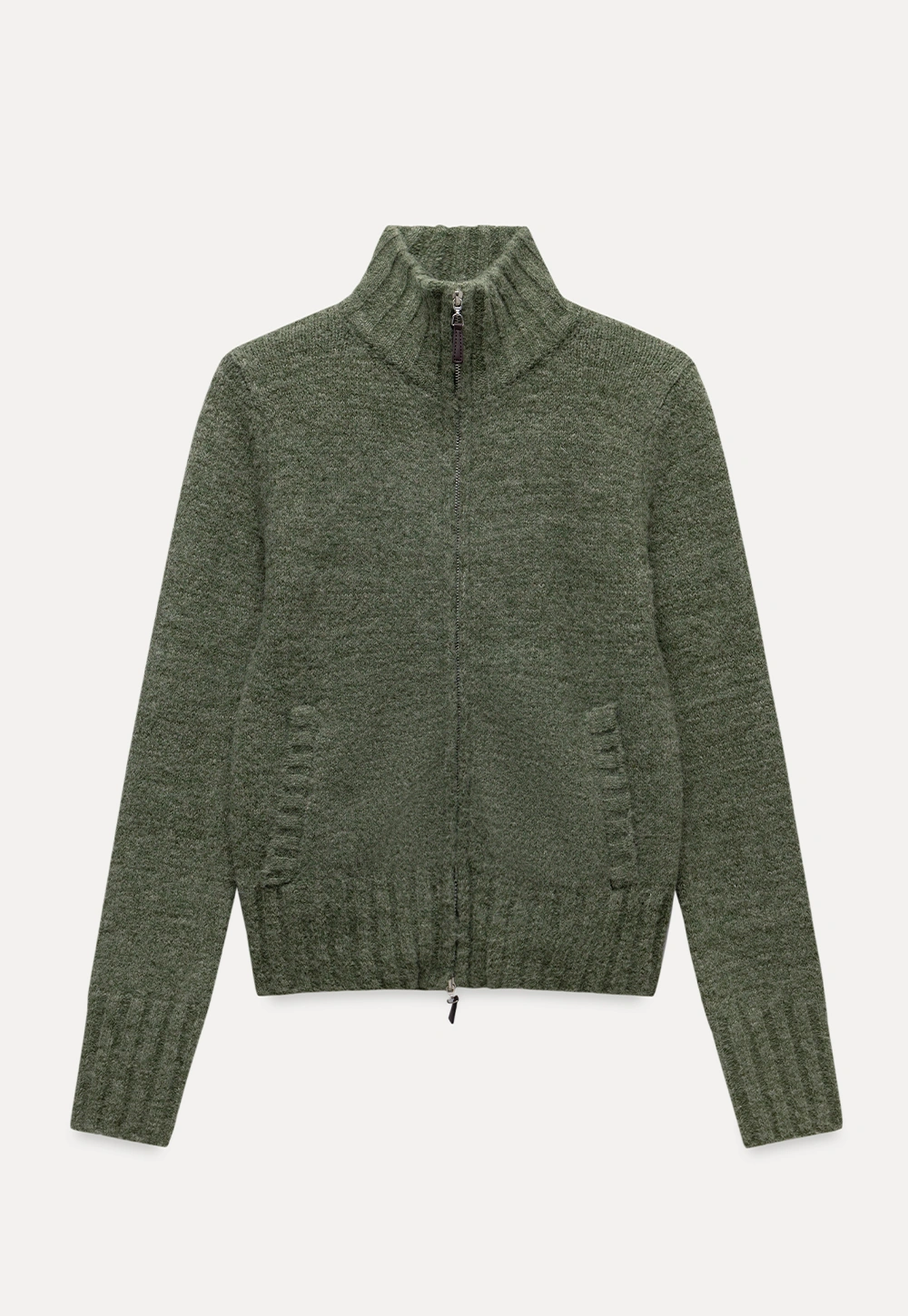 Women’s High Neck Zip Up Knit Cardigan