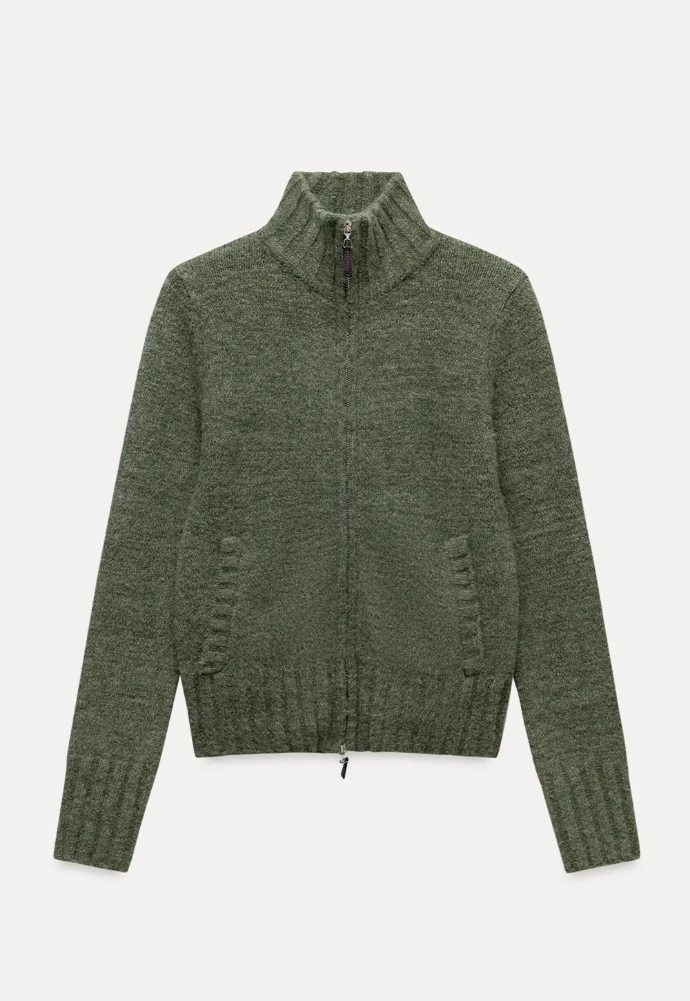 Women’s High Neck Zip Up Knit Cardigan