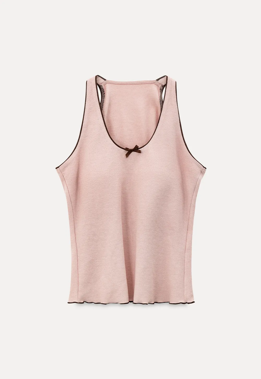 Halter neck tank top with thin straps and bow detail