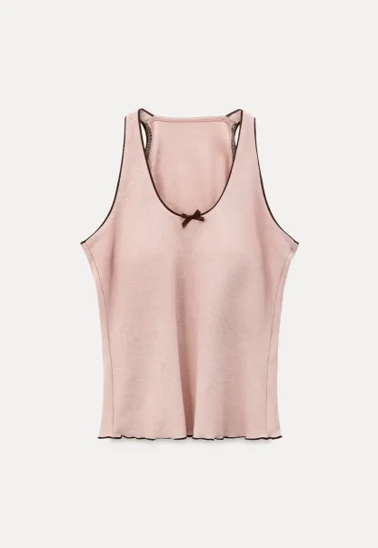 Halter neck tank top with thin straps and bow detail