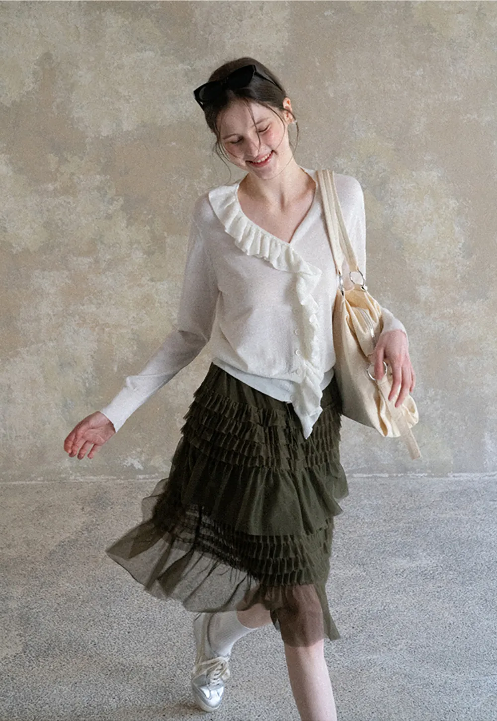 Tiered Ruffled Sheer Skirt with Drawstring Waist
