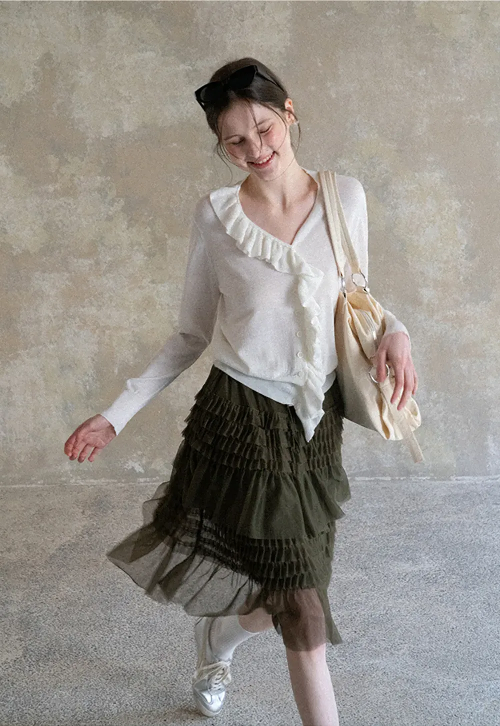Tiered Ruffled Sheer Skirt with Drawstring Waist