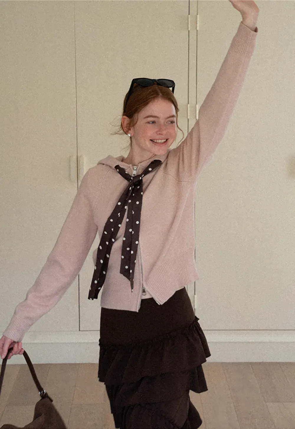 Pink Hooded Knit Sweater for Women Soft Warm Casual Top