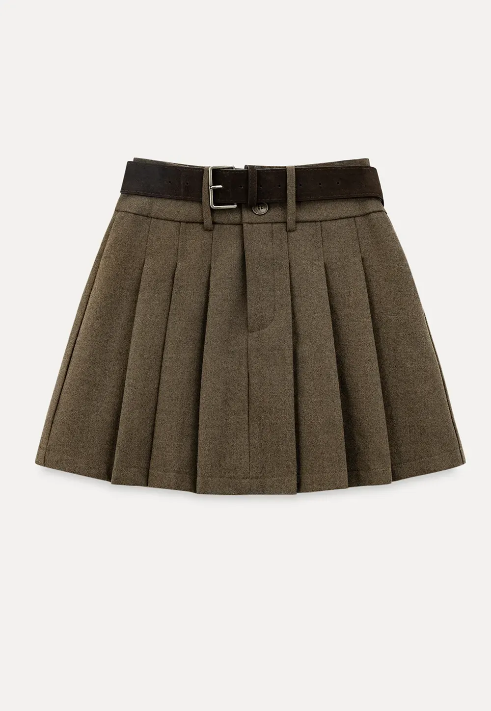 Pleated Mini Skirt with Belt Detail
