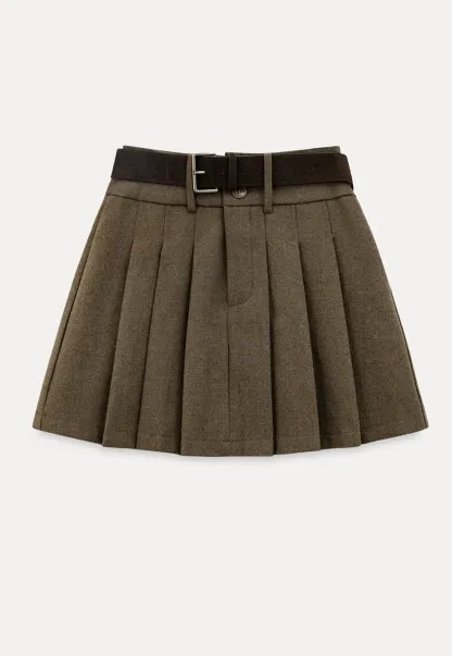 Pleated Mini Skirt with Belt Detail