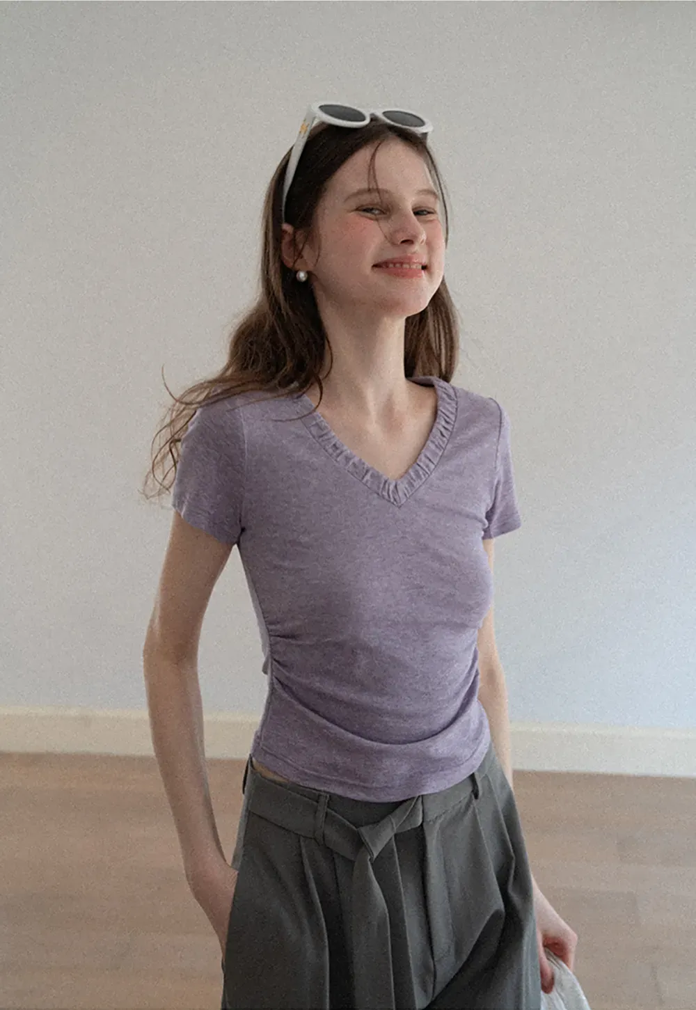 Wide leg casual pants with waist tie