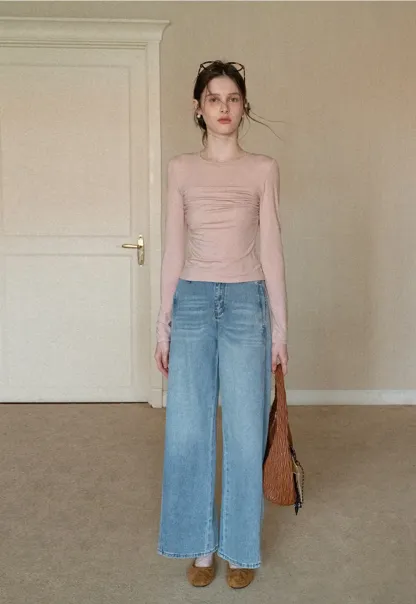 Ruched Long Sleeve T-Shirt with Gathered Detail