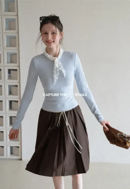 Pleated Drawstring Waist Skirt