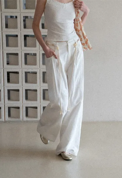 Casual Pants with Wide Legs and Pleats